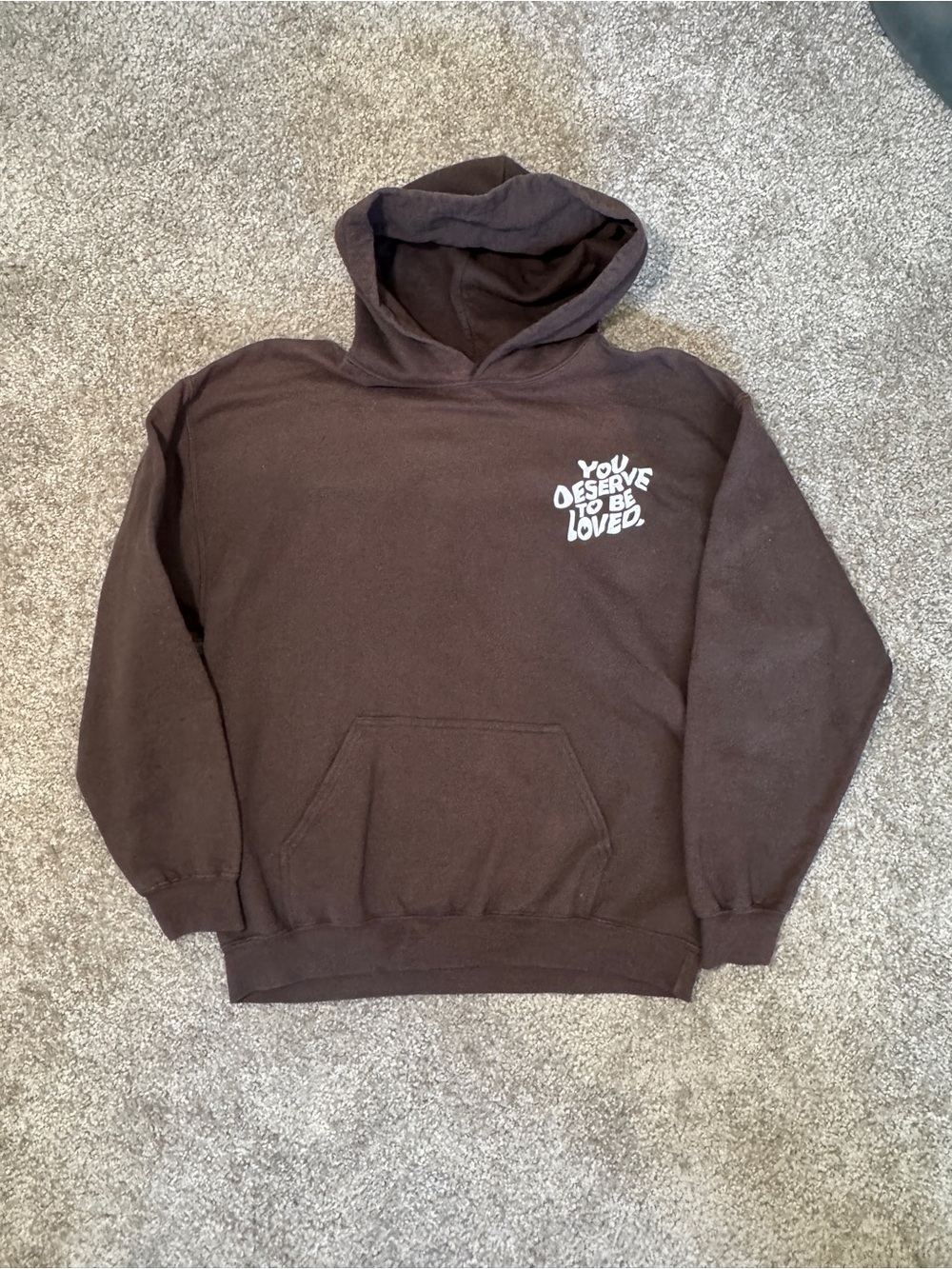 Zumiez Brown Crewneck Hoodie with 'You Deserve To Be Loved' Chest Print